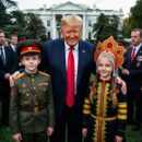 Трамп встретил детей в советской военной форме и кокошнике на Хэллоуин в Белом доме